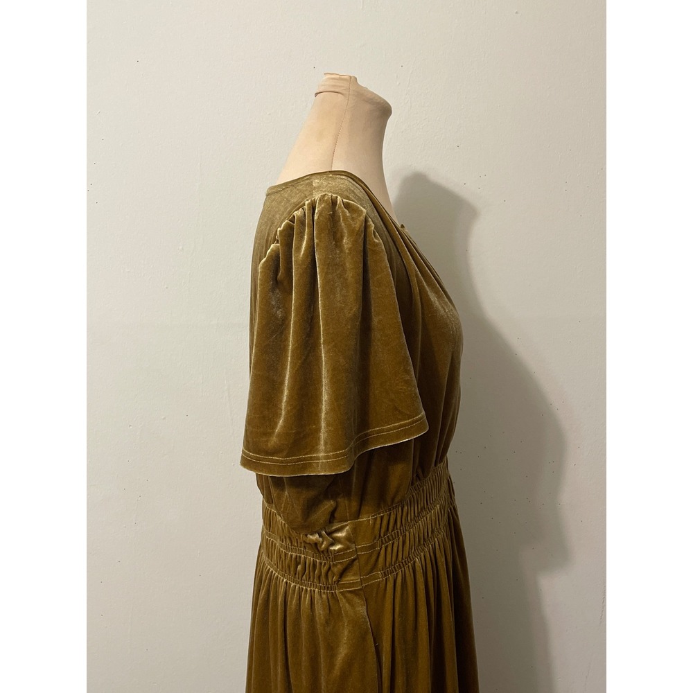 See and Be Seen Velvet Maxi Dress Size M Gold Tiered Boho Cottagecore Romantic - Picture 4 of 9